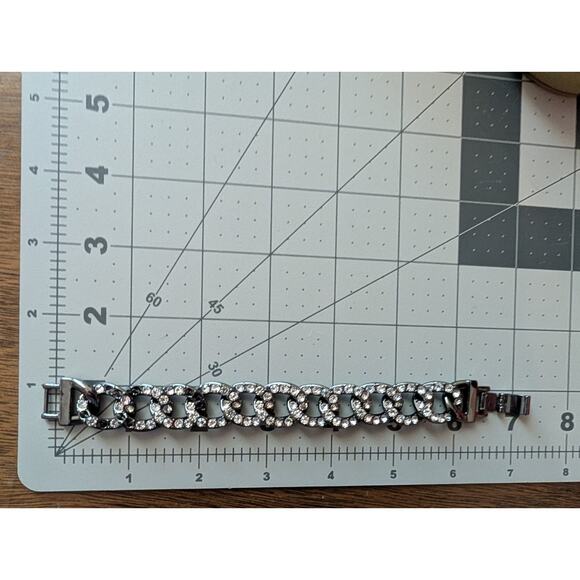 J. Crew Crystal Link Chain Bracelet 7.5in Silver Tone Rhinestones - Picture 6 of 6